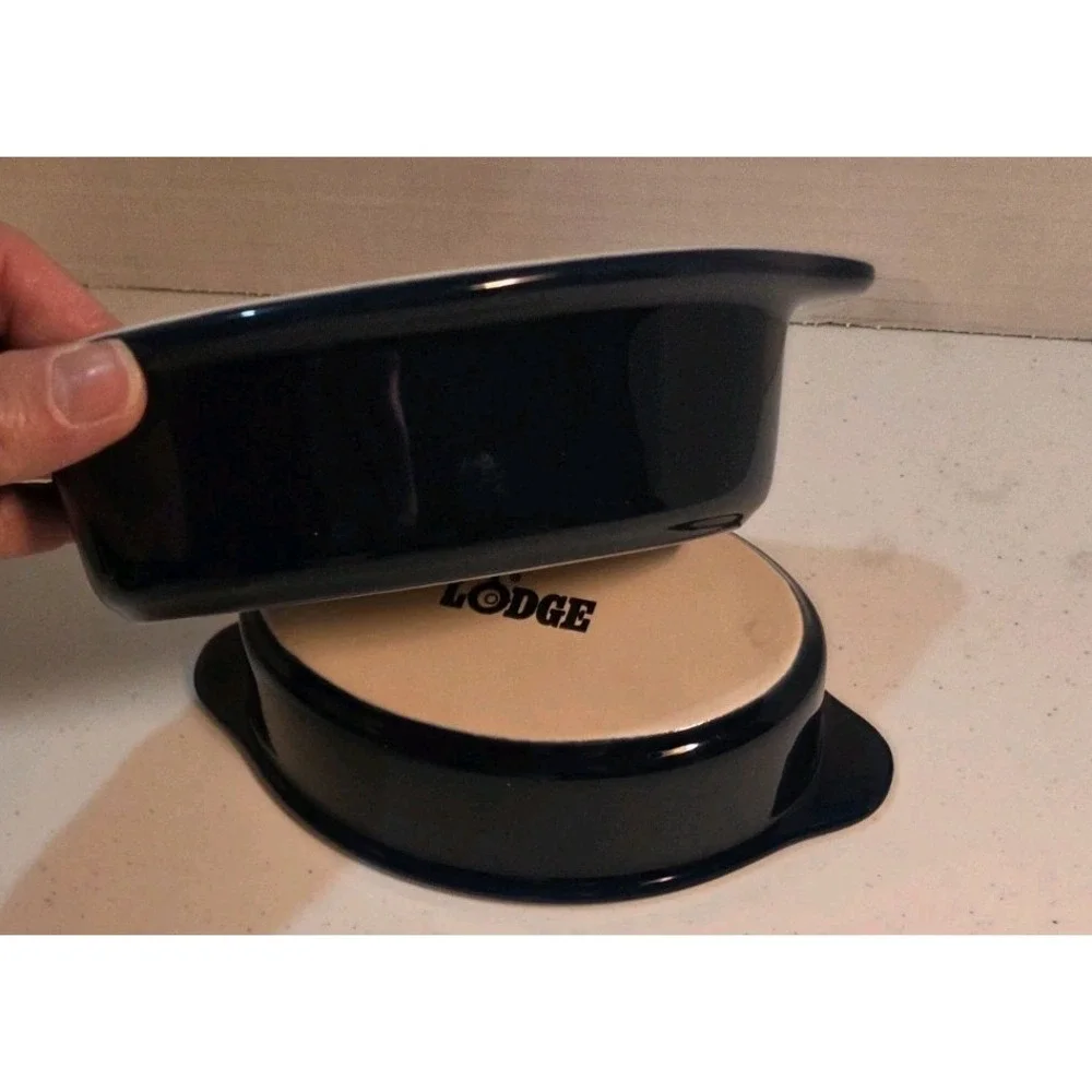 Lodge Navy Blue Stoneware Gratin Baking Dishes Set Of 2 - 7